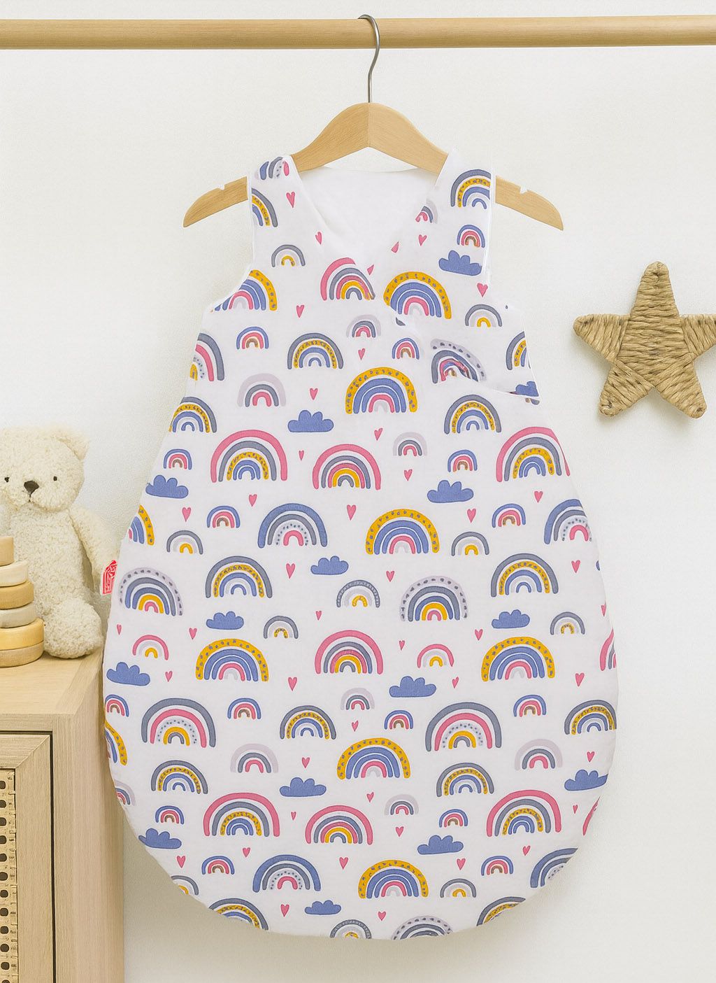 Cotton sleeping bag for children, size M, 3-12 months, TOG 2.5, all-season - rainbow