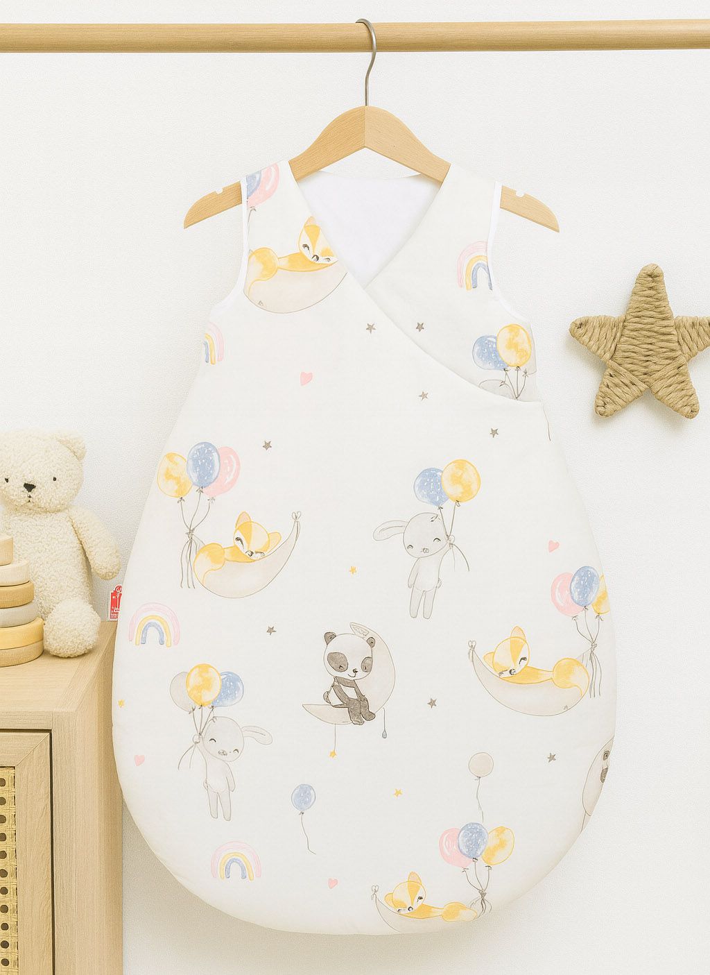 Cotton sleeping bag for children, size M, 3-12 months, TOG 2.5, all-season - balloons