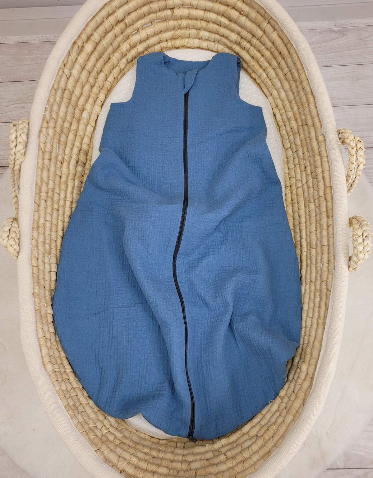 Muslin baby sleeping bag 6-12 months M for summer TOG 1.0 - pastel blue