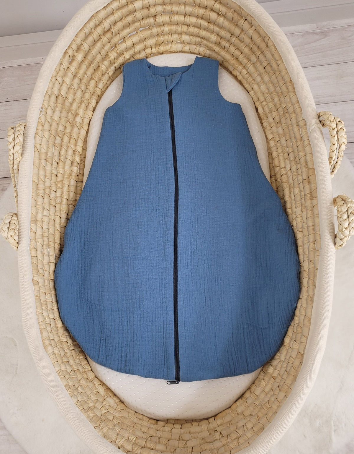 Muslin baby sleeping bag 0-6 months S for summer TOG 1.0 - pastel blue