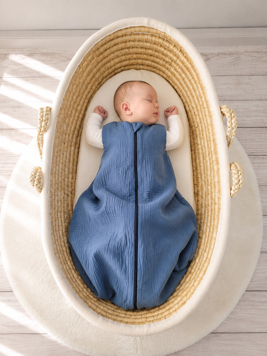 Muslin baby sleeping bag 0-6 months S for summer TOG 1.0 - pastel blue