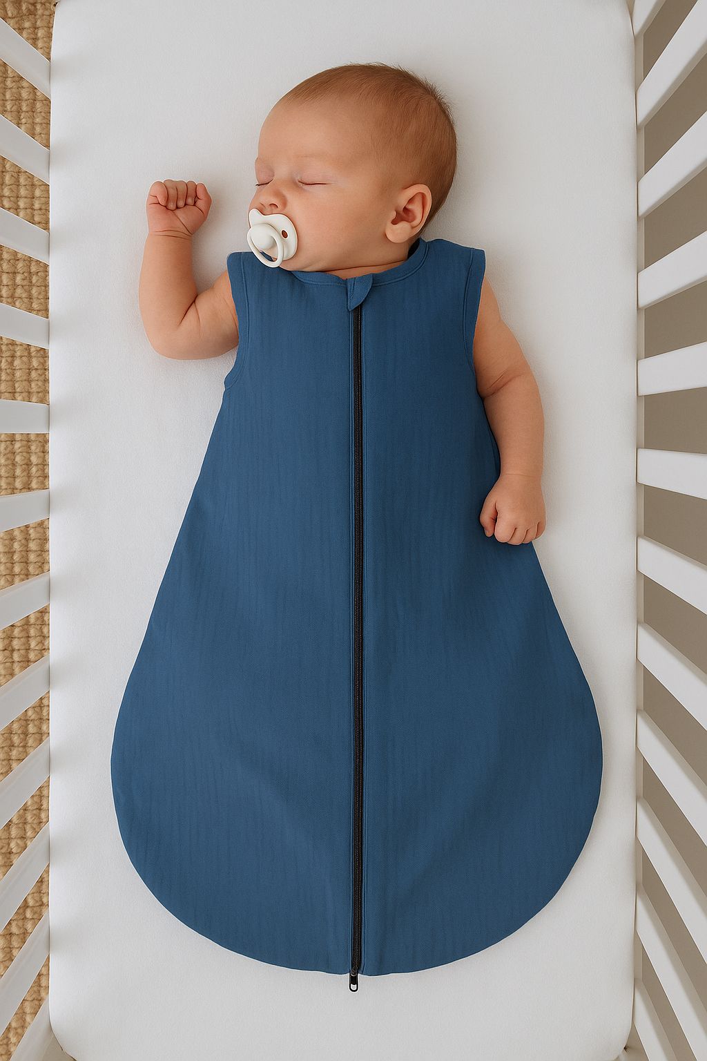Muslin baby sleeping bag 6-12 months M for summer TOG 1.0 - pastel blue