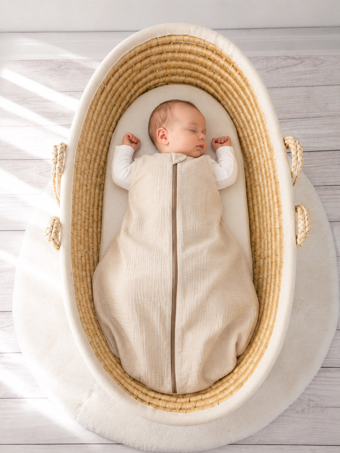 Muslin baby sleeping bag 6-12 months M for summer TOG 1.0 - cream