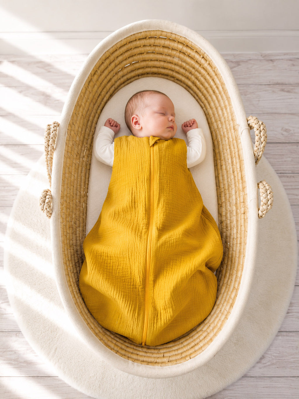 Muslin baby sleeping bag 0-6 months S for summer TOG 1.0 - honey yellow