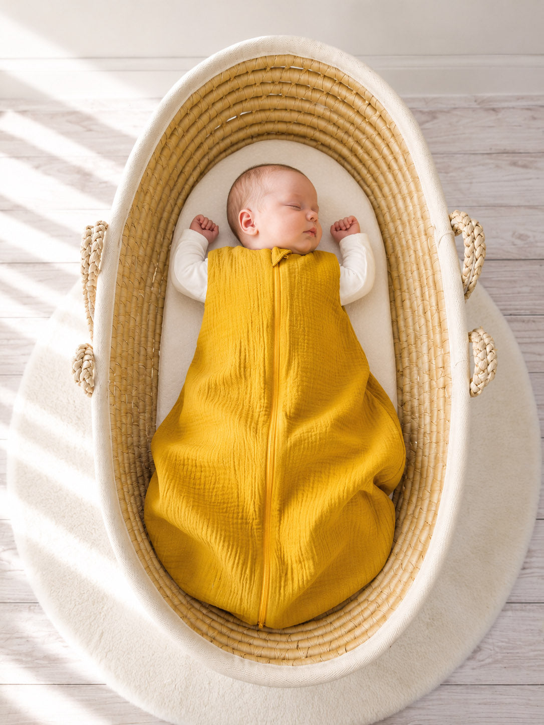 Muslin baby sleeping bag 0-6 months S for summer TOG 1.0 - honey yellow