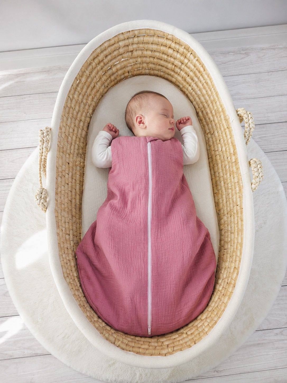 Muslin baby sleeping bag 6-12 months M for summer TOG 1.0 - retro pink