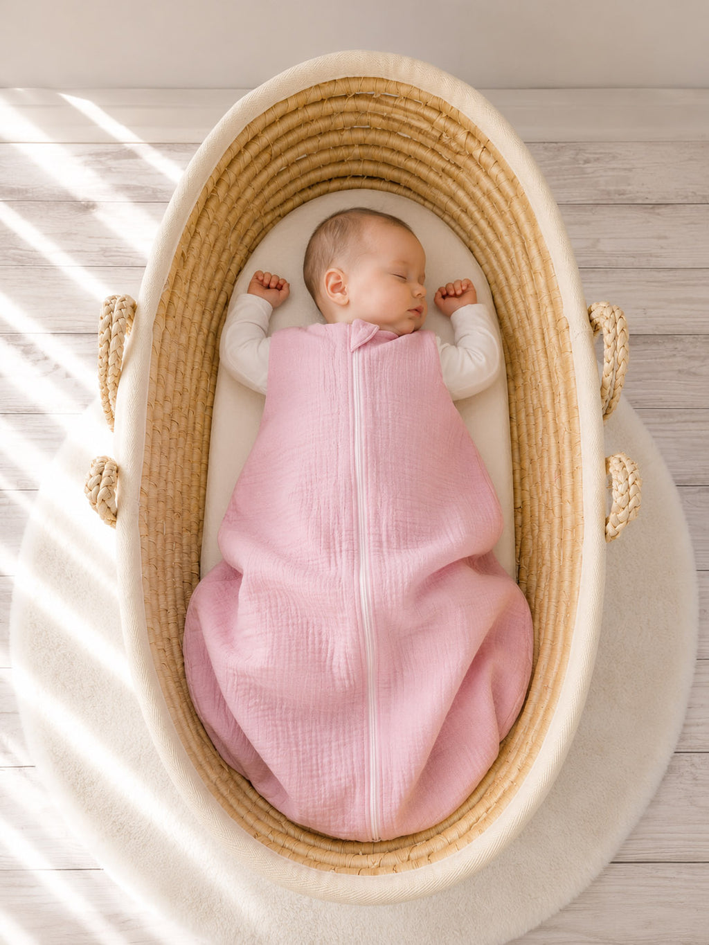 Muslin baby sleeping bag 0-6 months S for summer TOG 1.0 - pastel pink