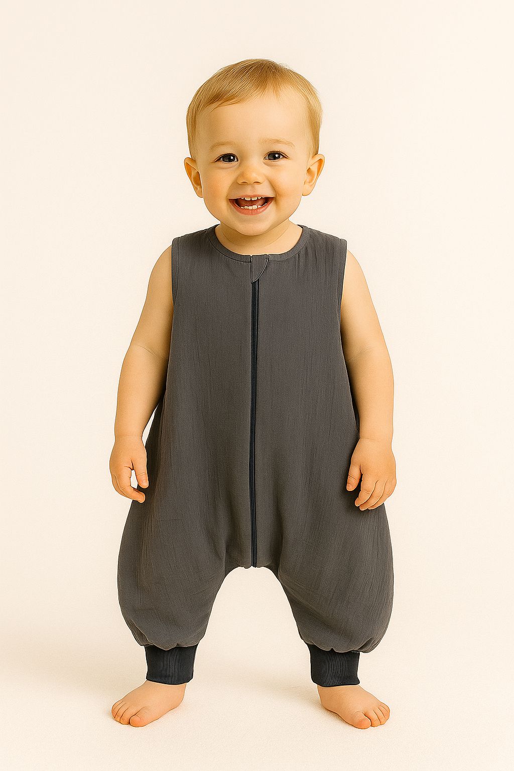 Muslin baby sleeping bag with legs L 9-24 months for summer TOG 1.0 - anthracite