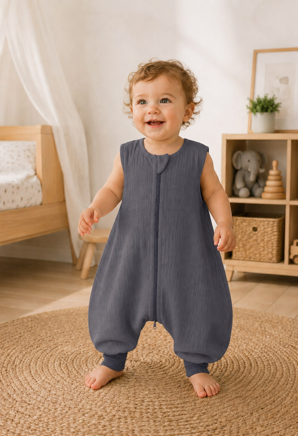 Muslin baby sleeping bag with legs XL 2-4 years for summer TOG 1.0 - anthracite