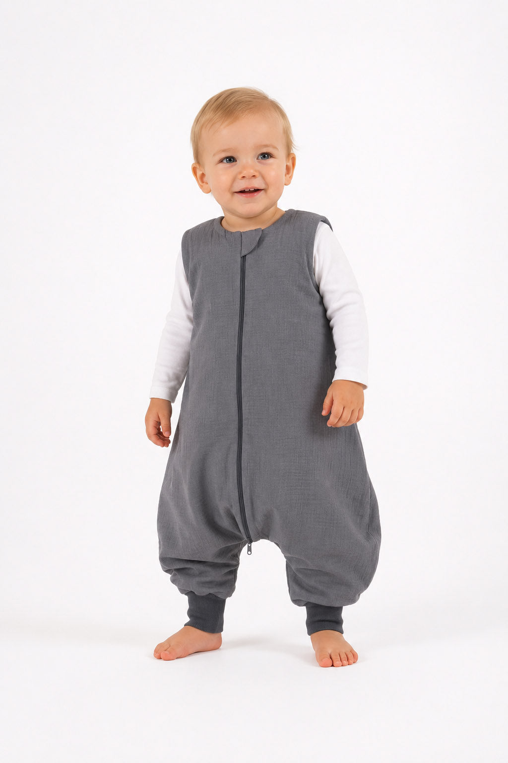 Muslin baby sleeping bag with legs L 9-24 months for summer TOG 1.0 - anthracite