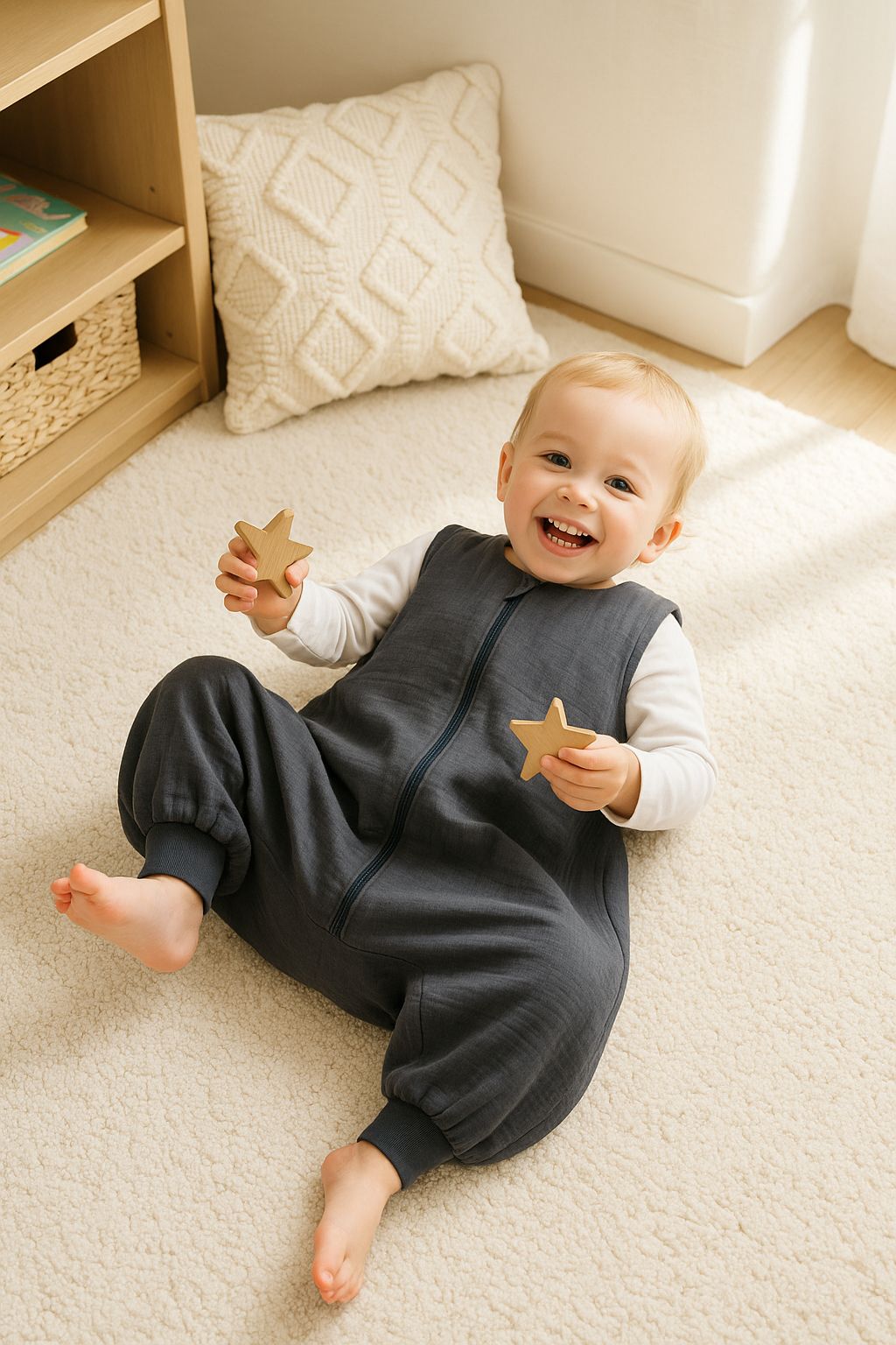 Muslin baby sleeping bag with legs L 9-24 months for summer TOG 1.0 - anthracite