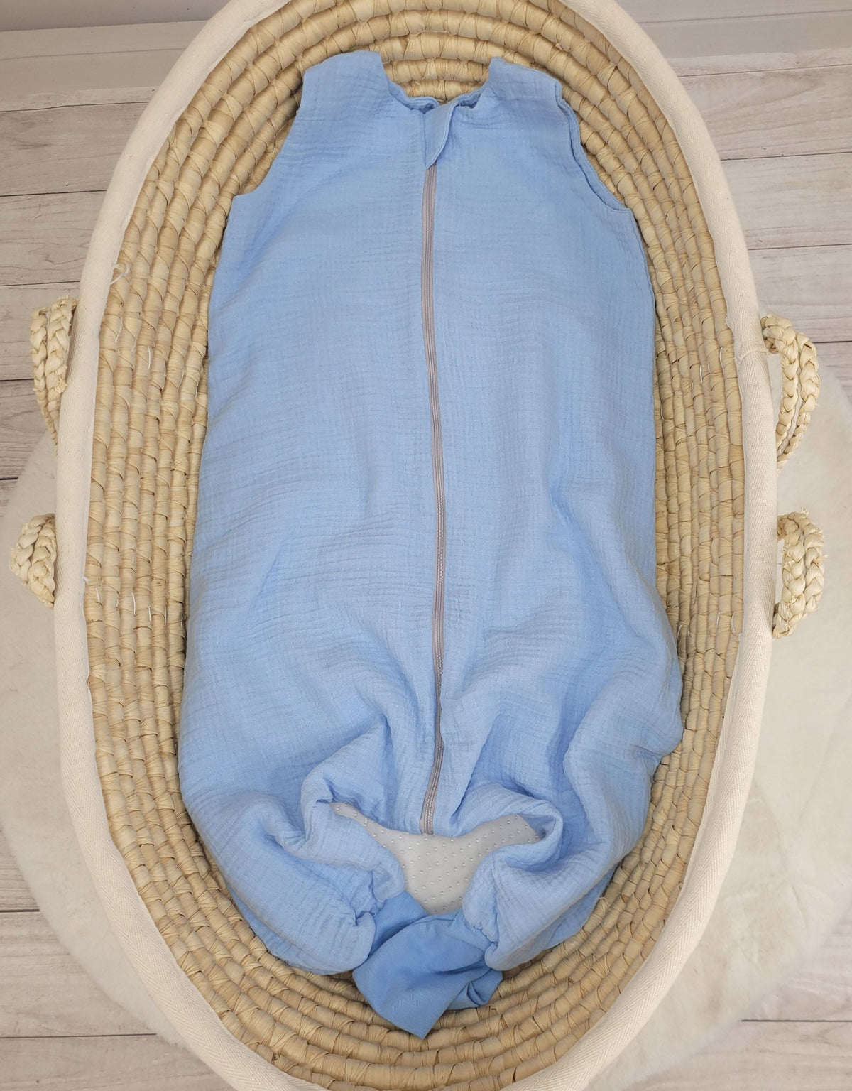 Muslin baby sleeping bag with legs L 9-24 months for summer TOG 1.0 - blue