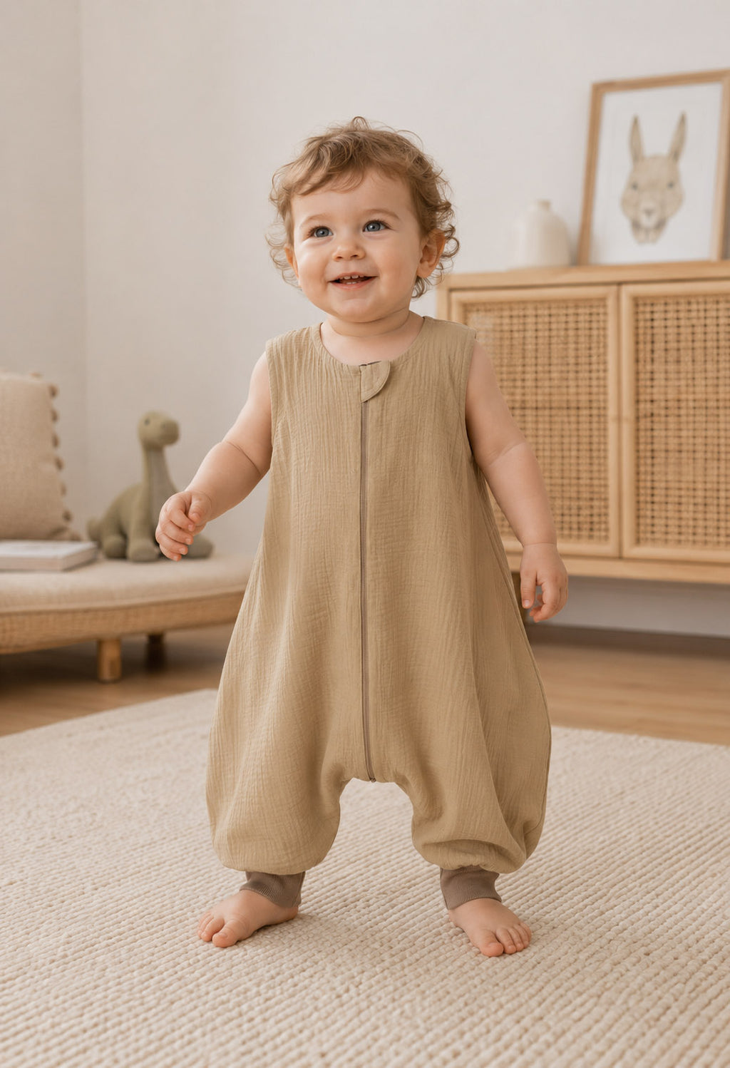 Muslin baby sleeping bag with legs XL 2-4 years for summer TOG 1.0 - camel