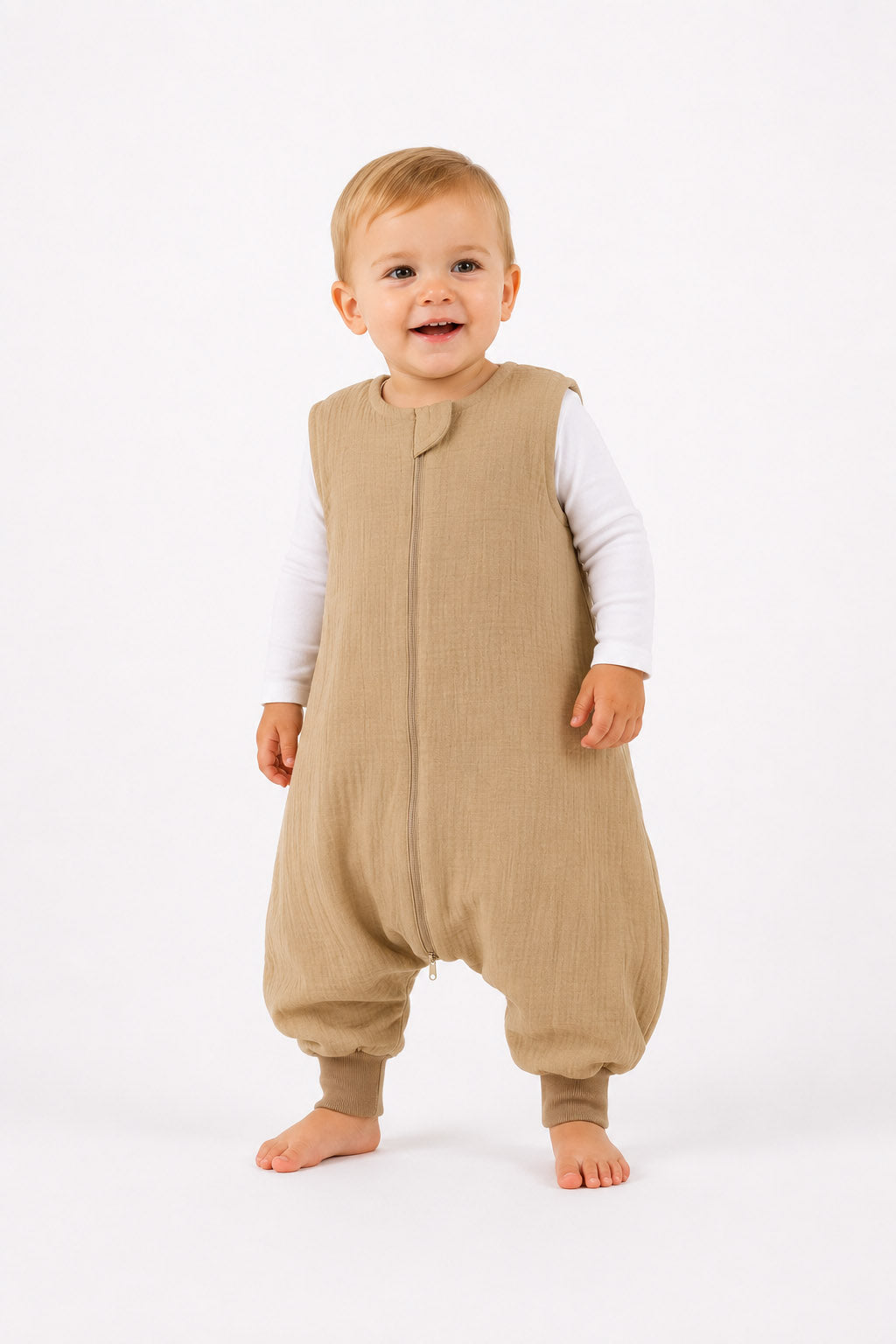 Muslin baby sleeping bag with legs XL 2-4 years for summer TOG 1.0 - camel