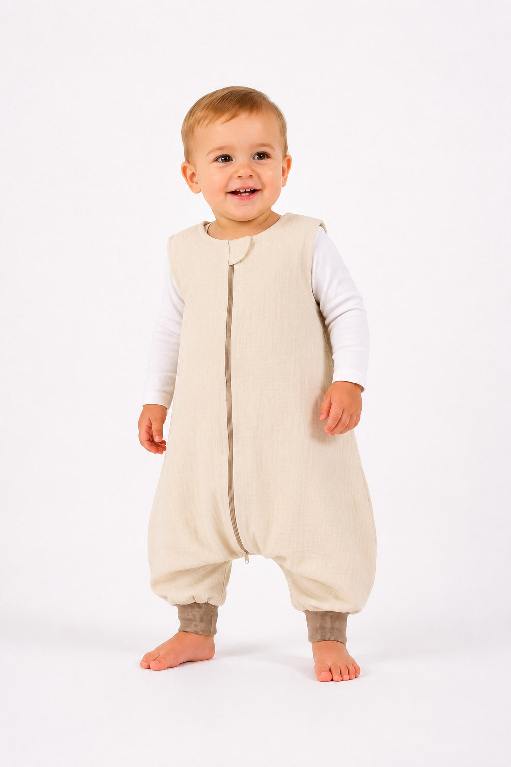 Muslin baby sleeping bag with legs L 9-24 months for summer TOG 1.0 - cream