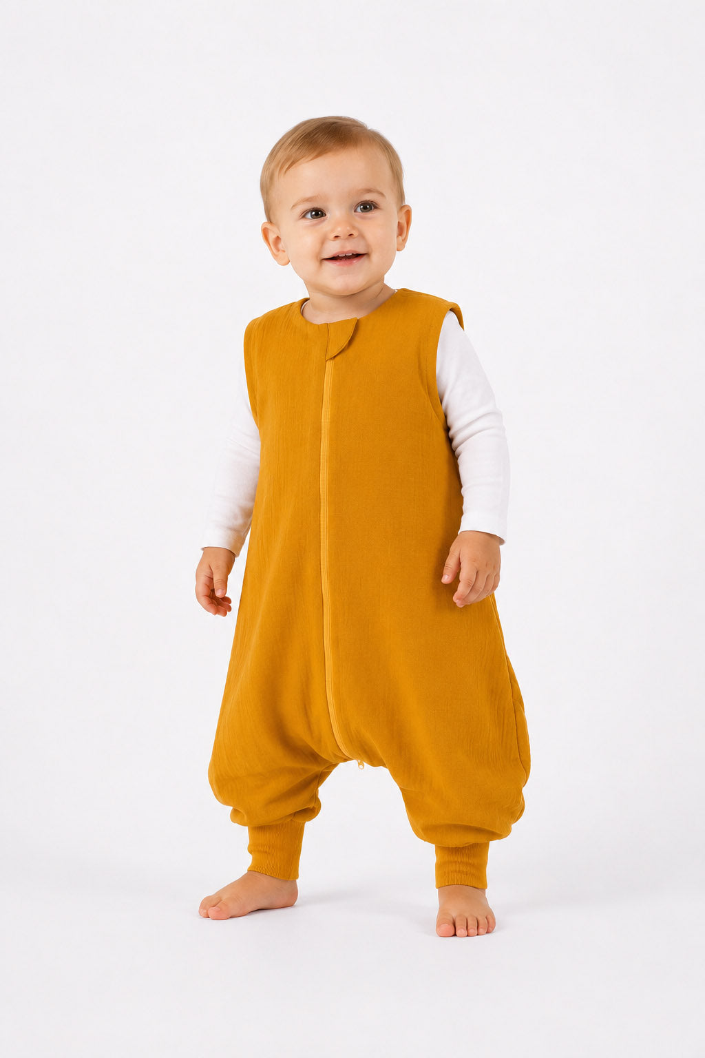 Muslin baby sleeping bag with legs L 9-24 months for summer TOG 1.0 - honey yellow