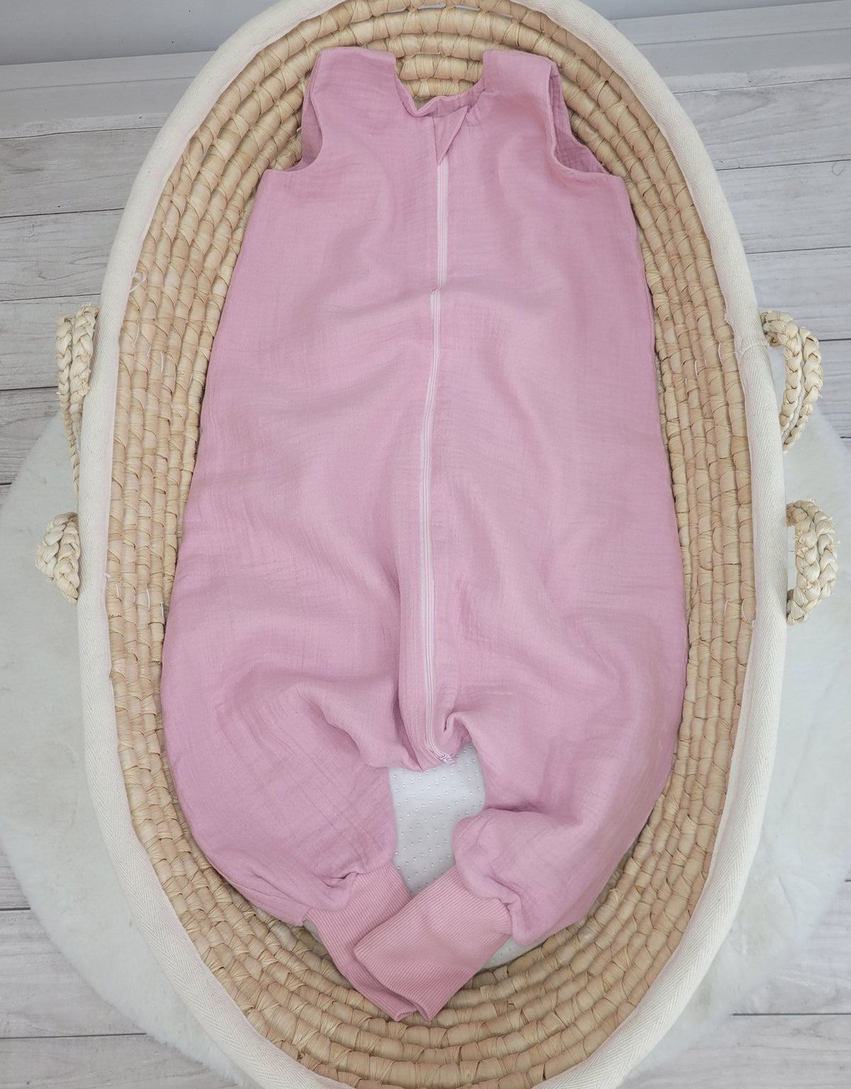 Muslin baby sleeping bag with legs XL 2-4 years for summer TOG 1.0 - pastel pink