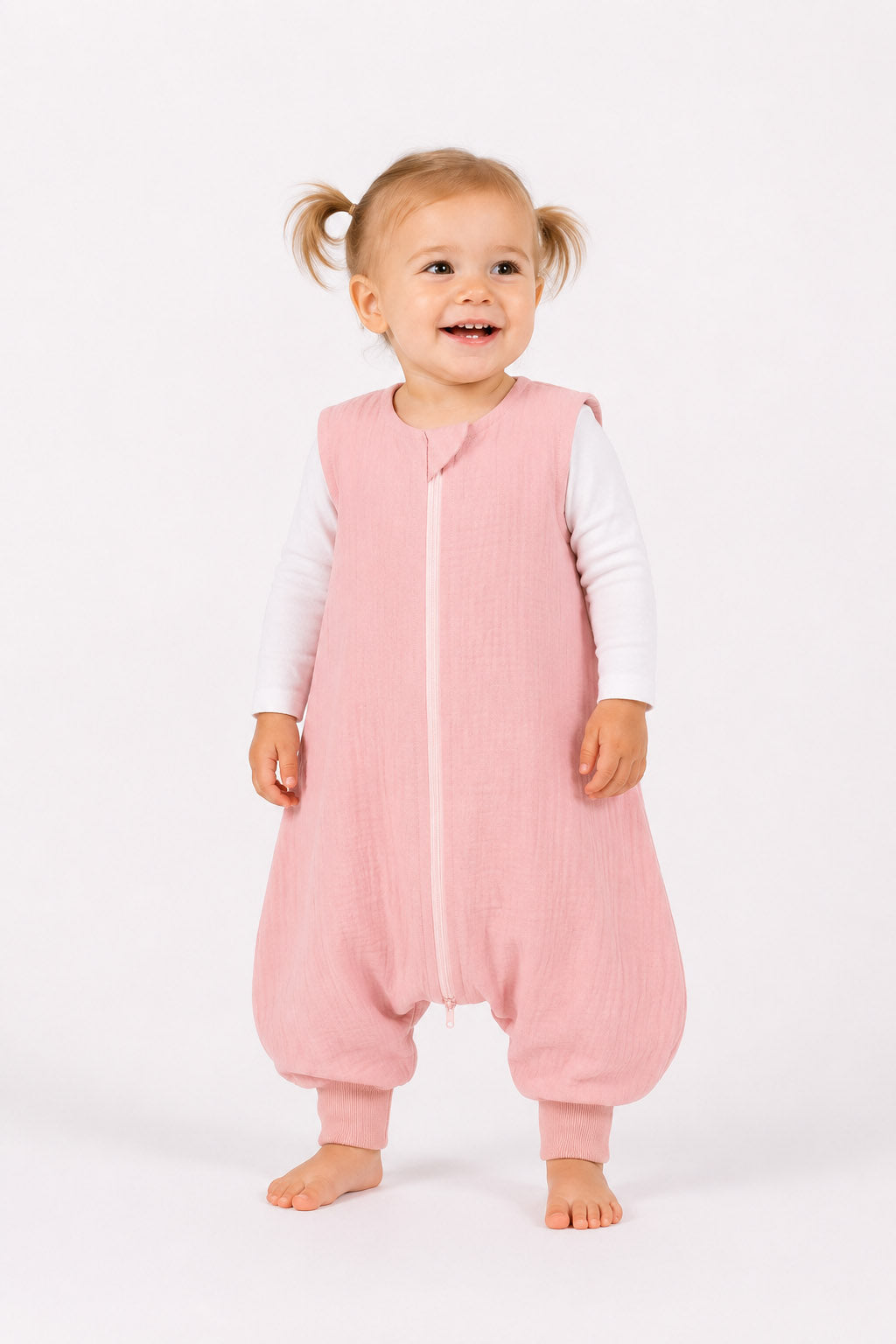 Muslin baby sleeping bag with legs XL 2-4 years for summer TOG 1.0 - pastel pink