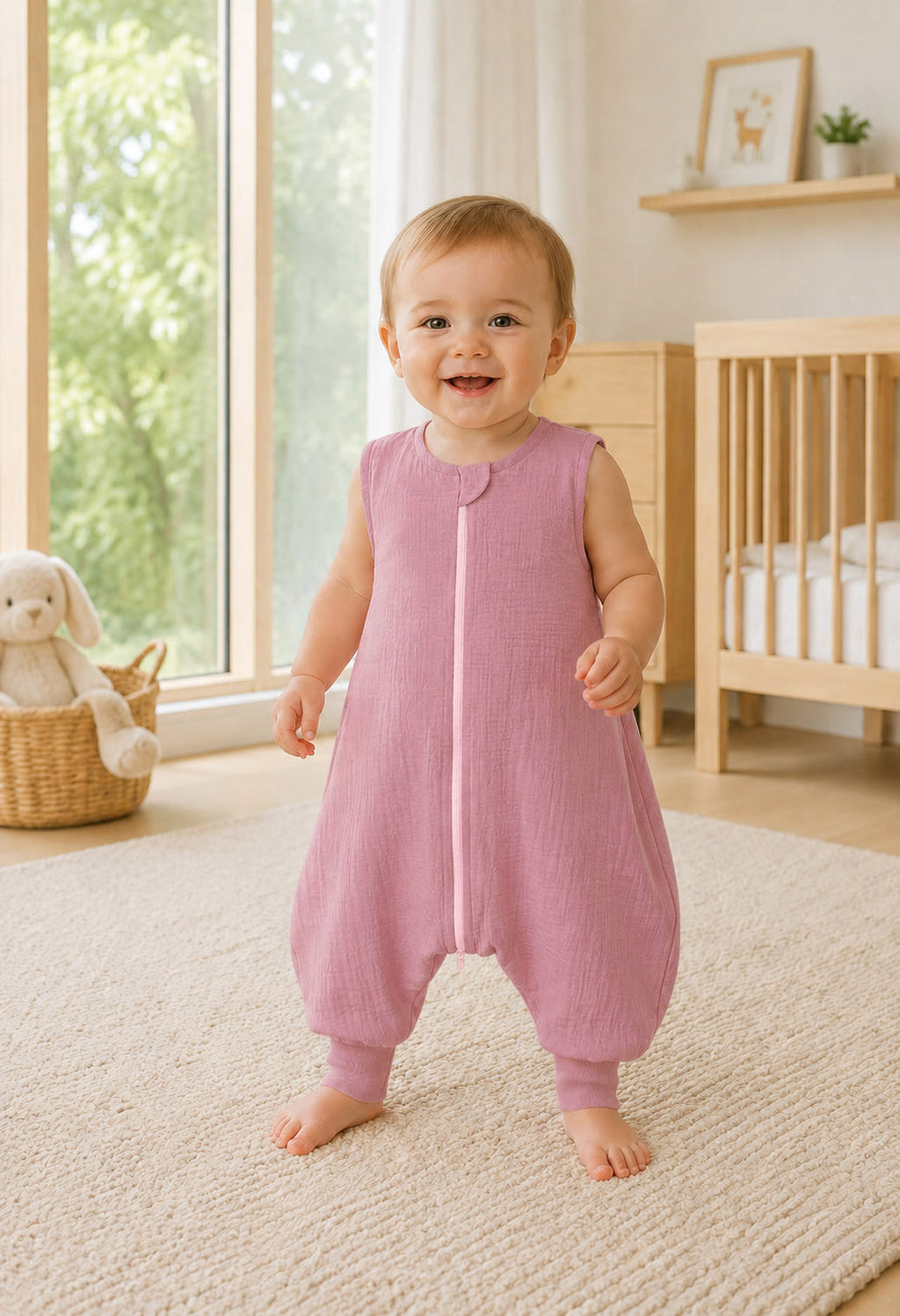 Muslin baby sleeping bag with legs XL 2-4 years for summer TOG 1.0 - retro pink