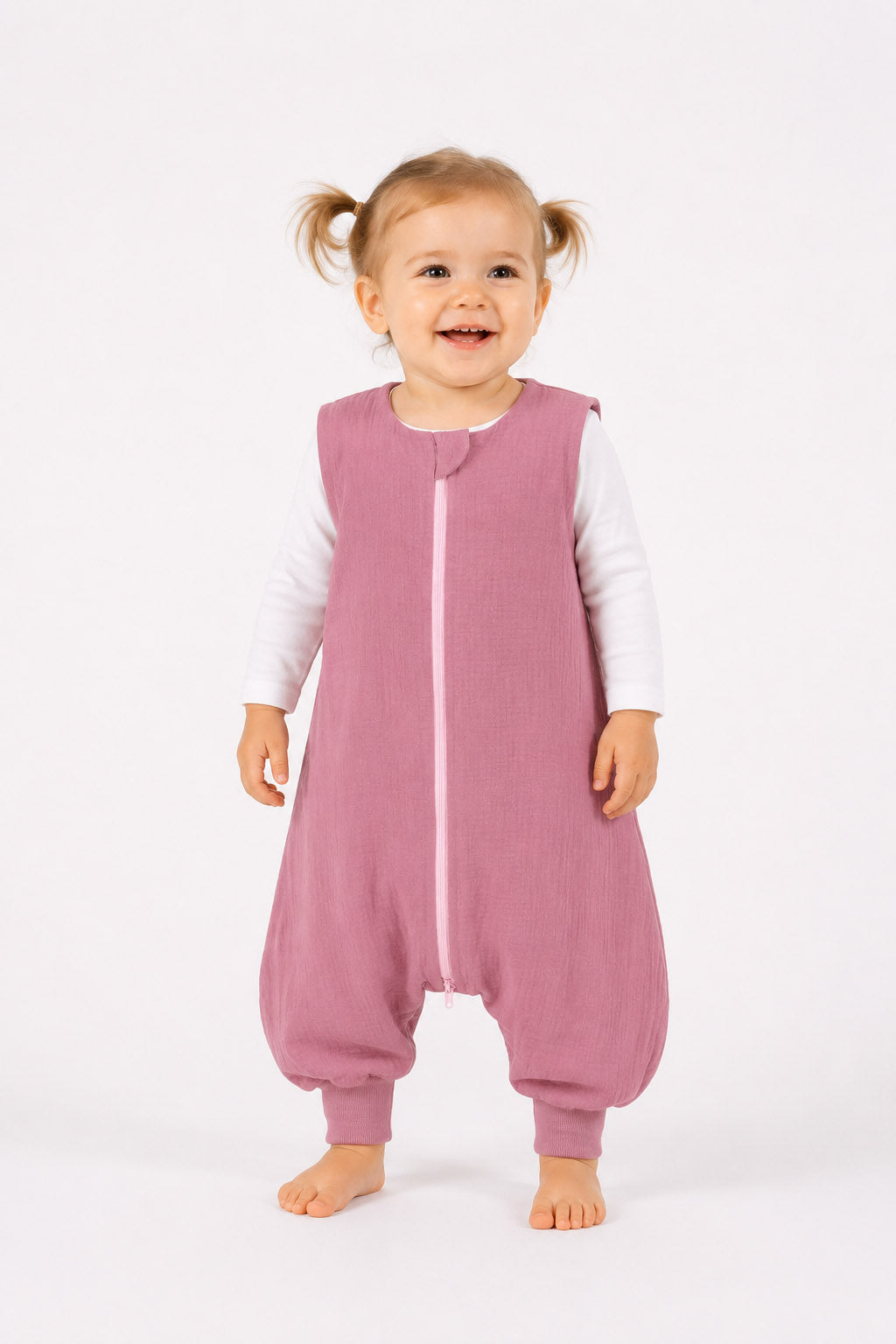 Muslin baby sleeping bag with legs L 9-24 months for summer TOG 1.0 - retro pink