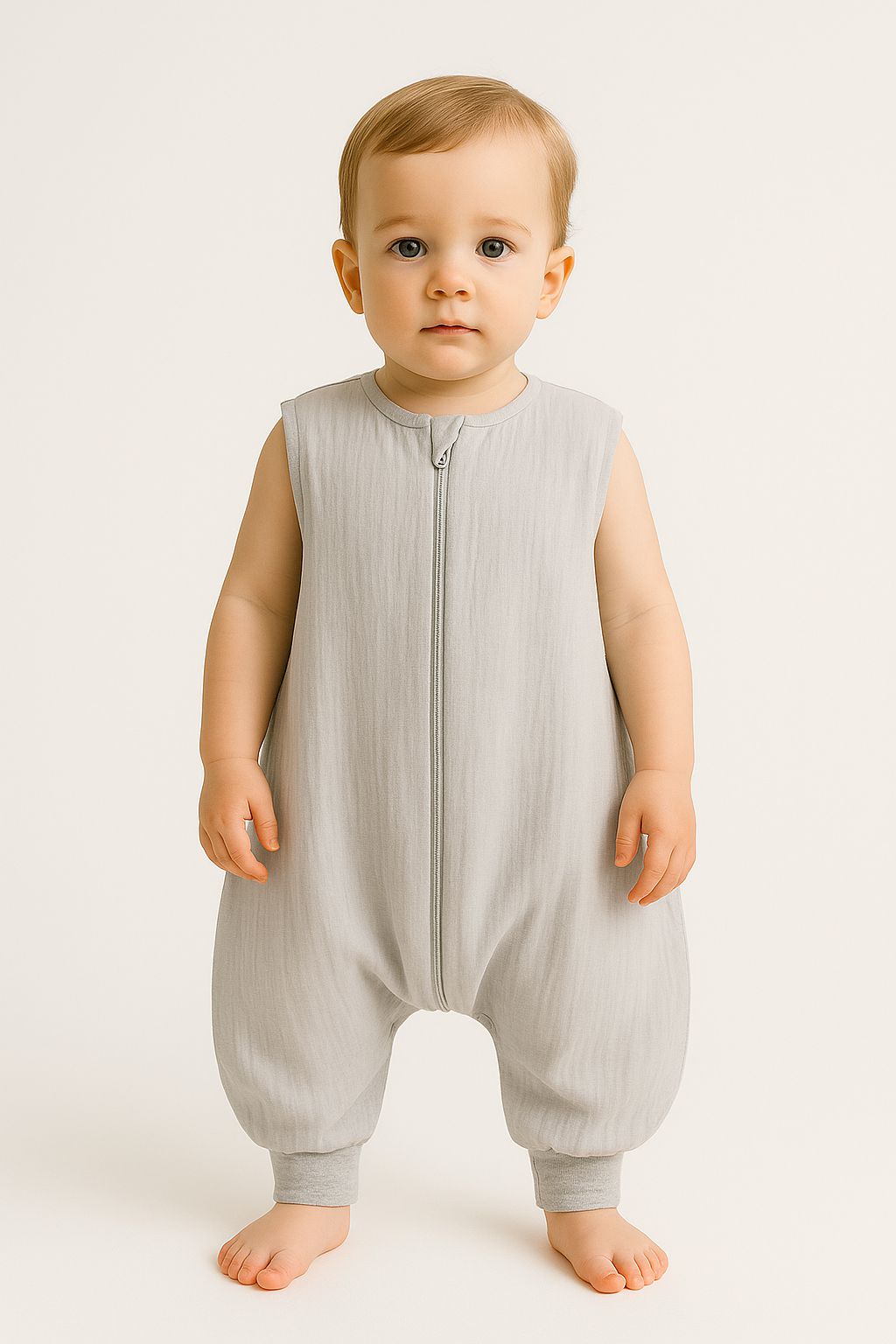 Muslin baby sleeping bag with legs L 9-24 months for summer TOG 1.0 - grey