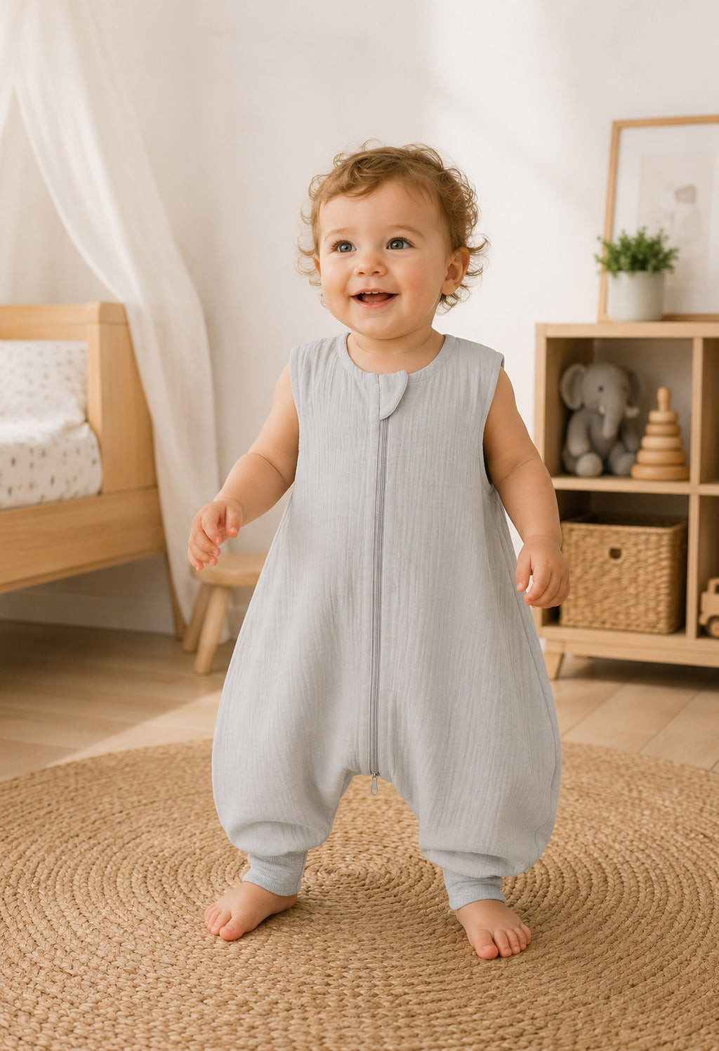 Muslin baby sleeping bag with legs XL 2-4 years for summer TOG 1.0 - grey