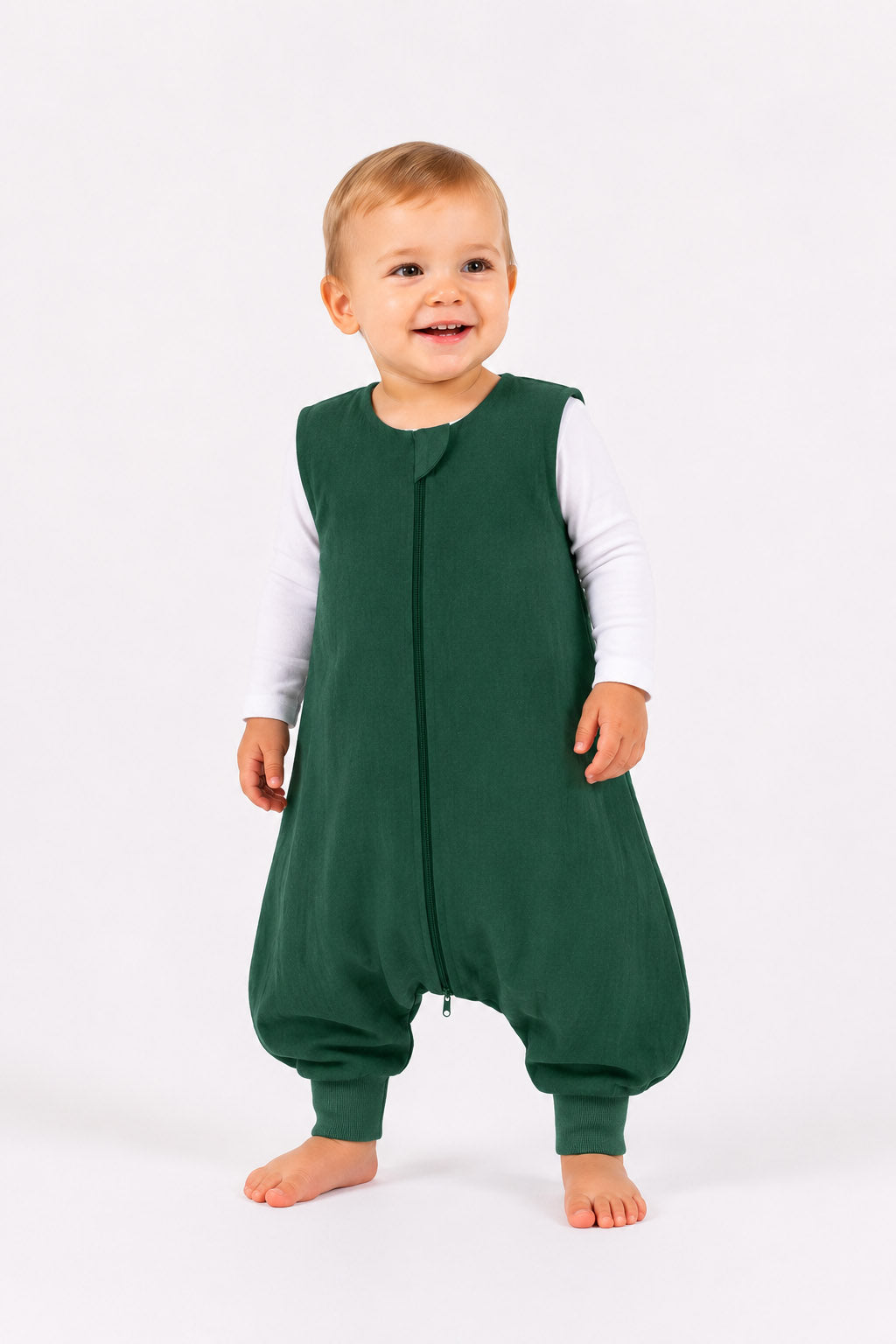 Muslin baby sleeping bag with legs L 9-24 months for summer TOG 1.0 - forest green