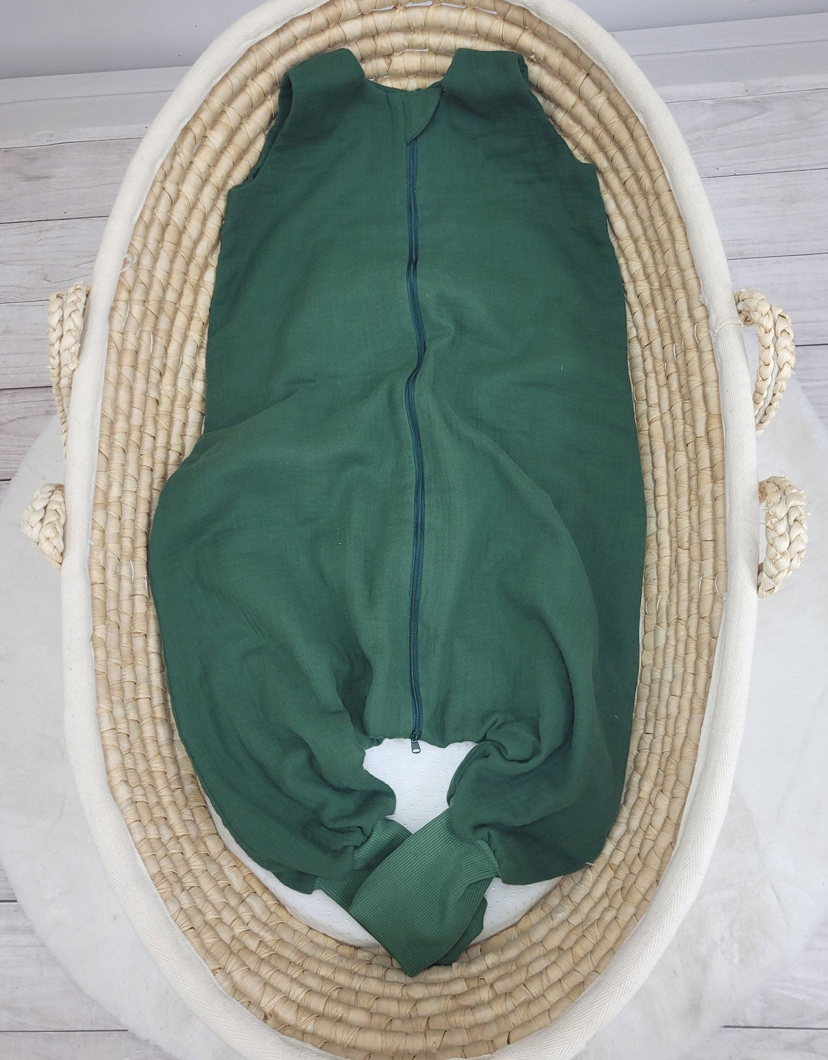 Muslin baby sleeping bag with legs L 9-24 months for summer TOG 1.0 - forest green