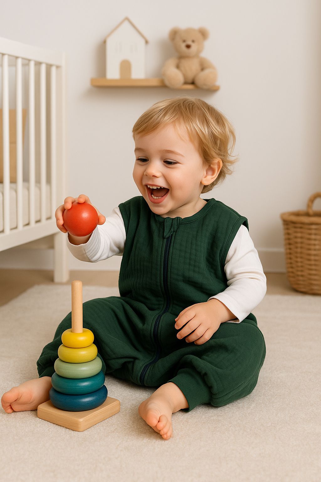 Muslin baby sleeping bag with legs L 9-24 months for summer TOG 1.0 - forest green