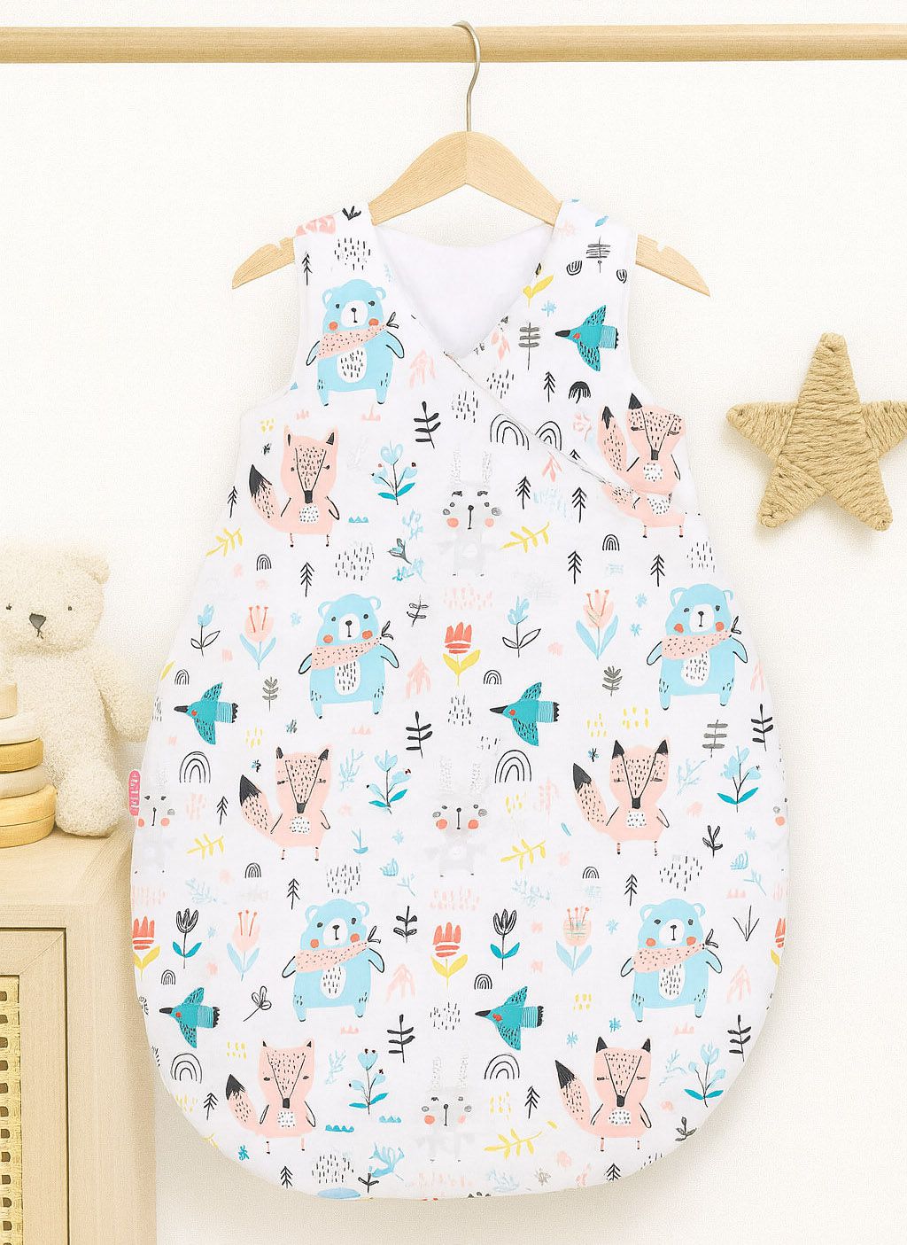 Cotton sleeping bag for children, size M, 3-12 months, TOG 2.5, all-season - blue teddy bears