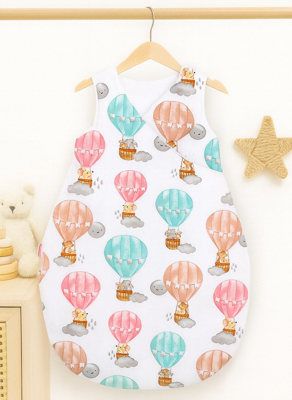 Cotton sleeping bag for children, size M, 3-12 months, TOG 2.5, all-season - colorful balloons