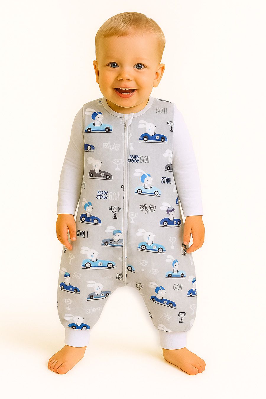 Cotton Baby Sleeping Bag with legs Warm and Cozy L 9-24 months TOG 2.5 - gray rabbits