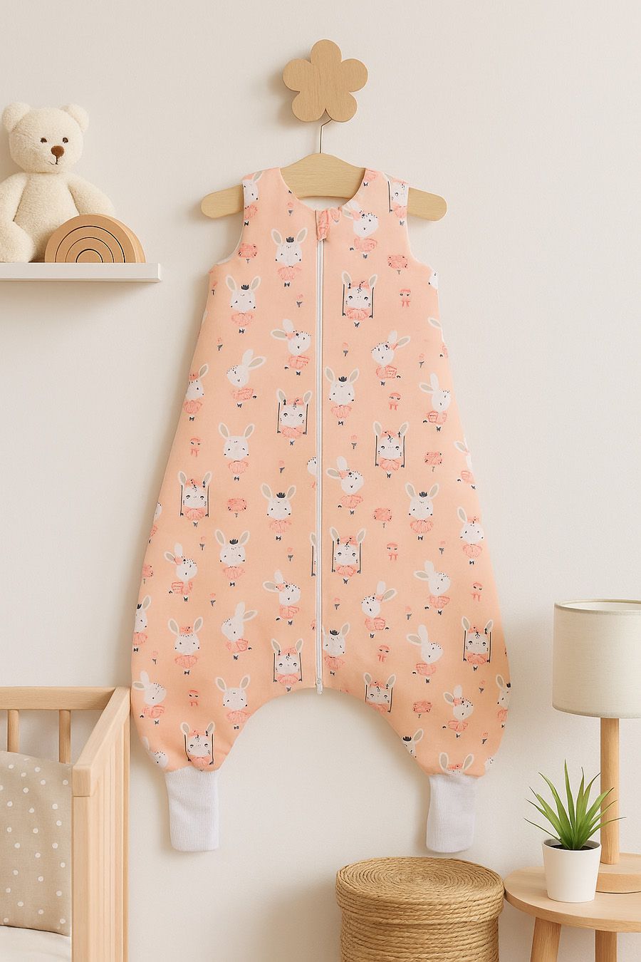 Cotton Baby Sleeping Bag with legs Warm and Cozy L 9-24 months TOG 2.5 - ballerina bunnies