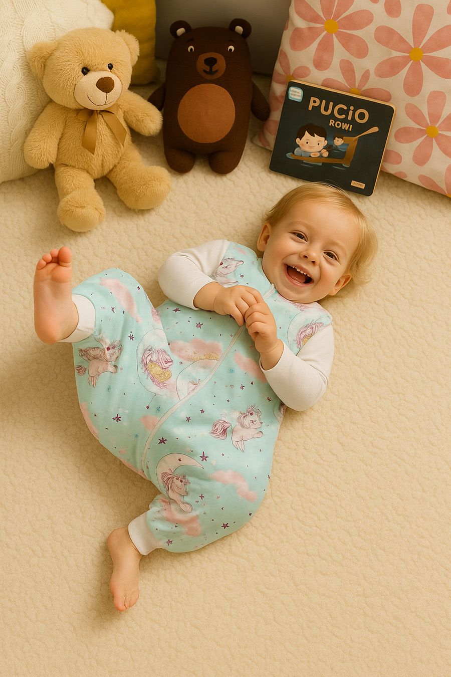 Cotton Baby Sleeping Bag with legs Warm and Cozy L 9-24 months TOG 2.5 - mint unicorns