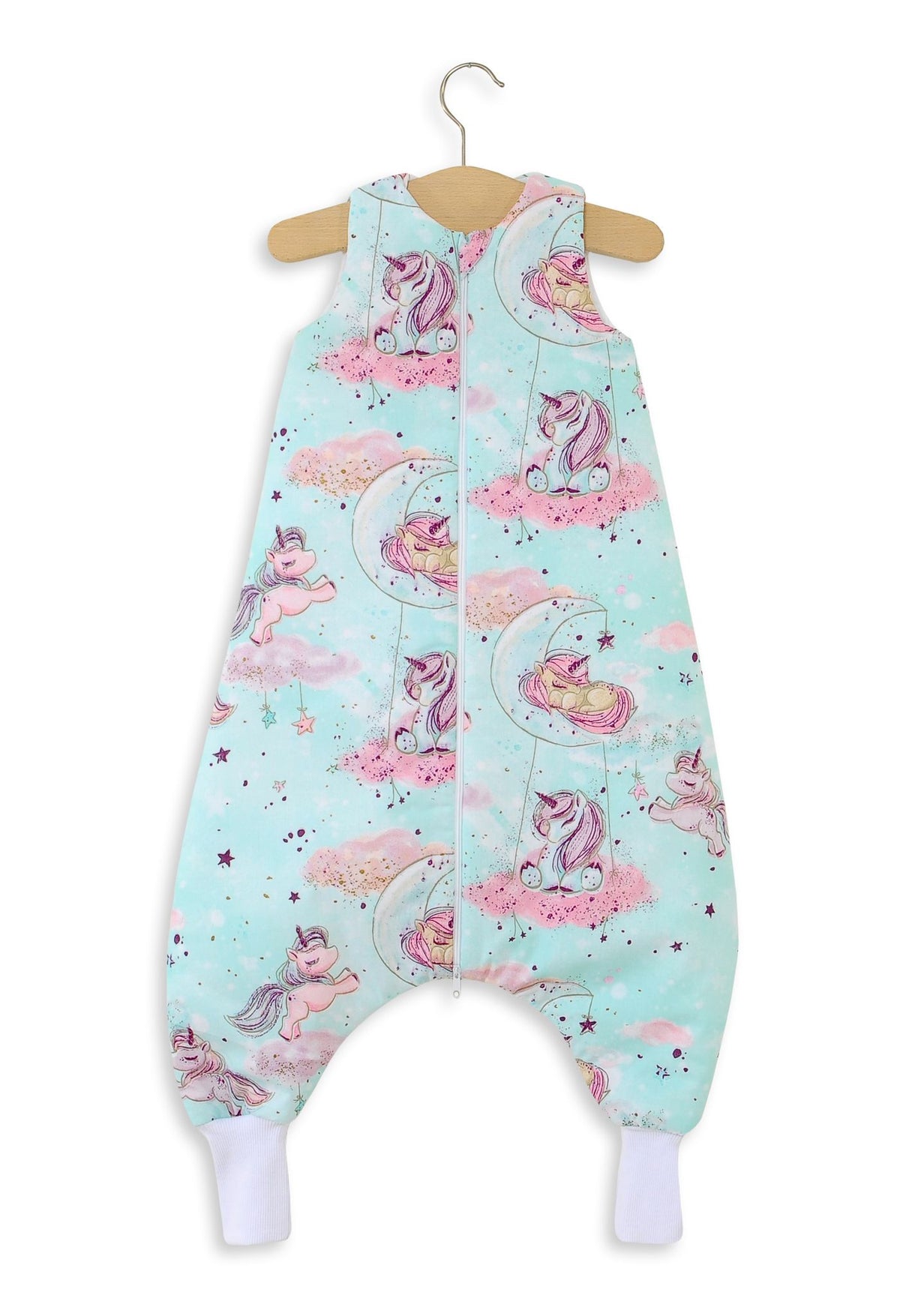 Cotton Baby Sleeping Bag with legs Warm and Cozy L 9-24 months TOG 2.5 - mint unicorns