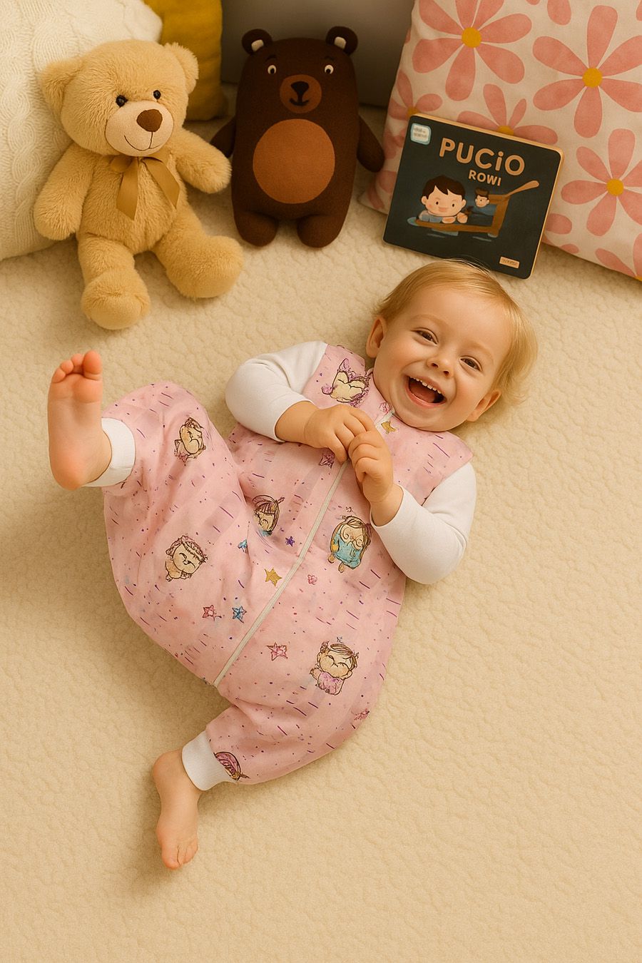 Cotton Baby Sleeping Bag with legs Warm and Cozy L 9-24 months TOG 2.5 - pink owls