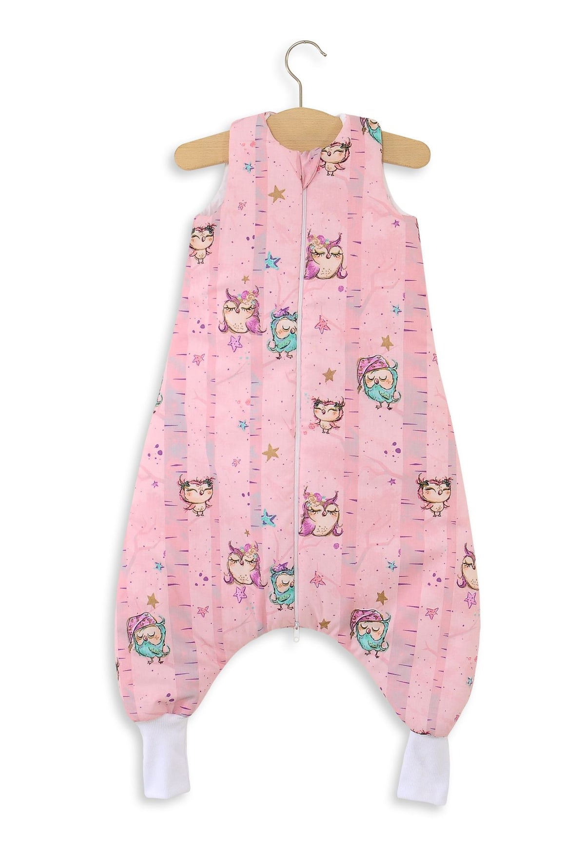 Cotton Baby Sleeping Bag with legs Warm and Cozy L 9-24 months TOG 2.5 - pink owls