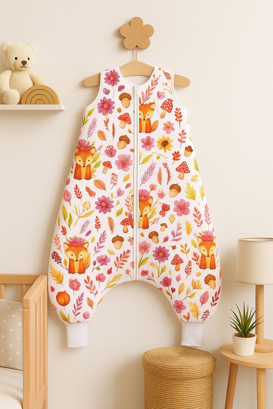 Cotton Baby Sleeping Bag with legs Warm and Cozy L 9-24 months TOG 2.5 - fox in a wreath