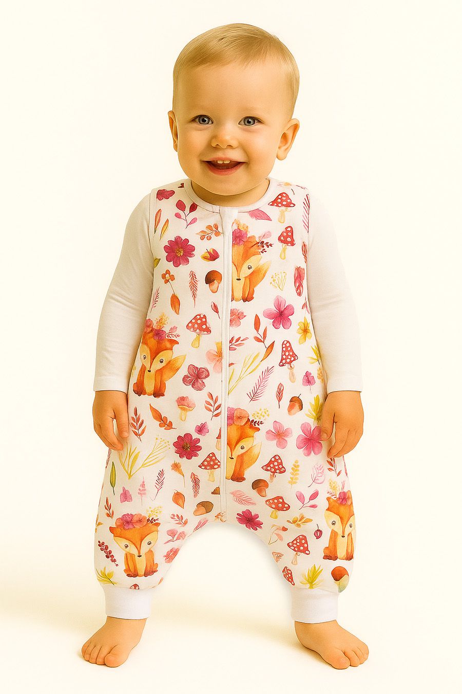 Cotton Baby Sleeping Bag with legs Warm and Cozy L 9-24 months TOG 2.5 - fox in a wreath