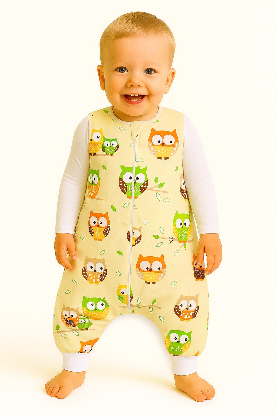 Cotton Baby Sleeping Bag with legs Warm and Cozy L 9-24 months TOG 2.5 - cream owls
