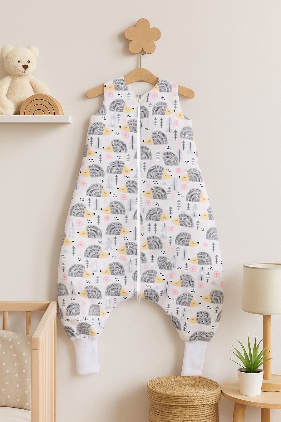 Cotton Baby Sleeping Bag with legs Warm and Cozy L 9-24 months TOG 2.5 - grey hedgehogs