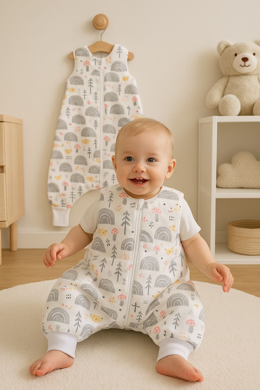 Cotton Baby Sleeping Bag with legs Warm and Cozy L 9-24 months TOG 2.5 - grey hedgehogs