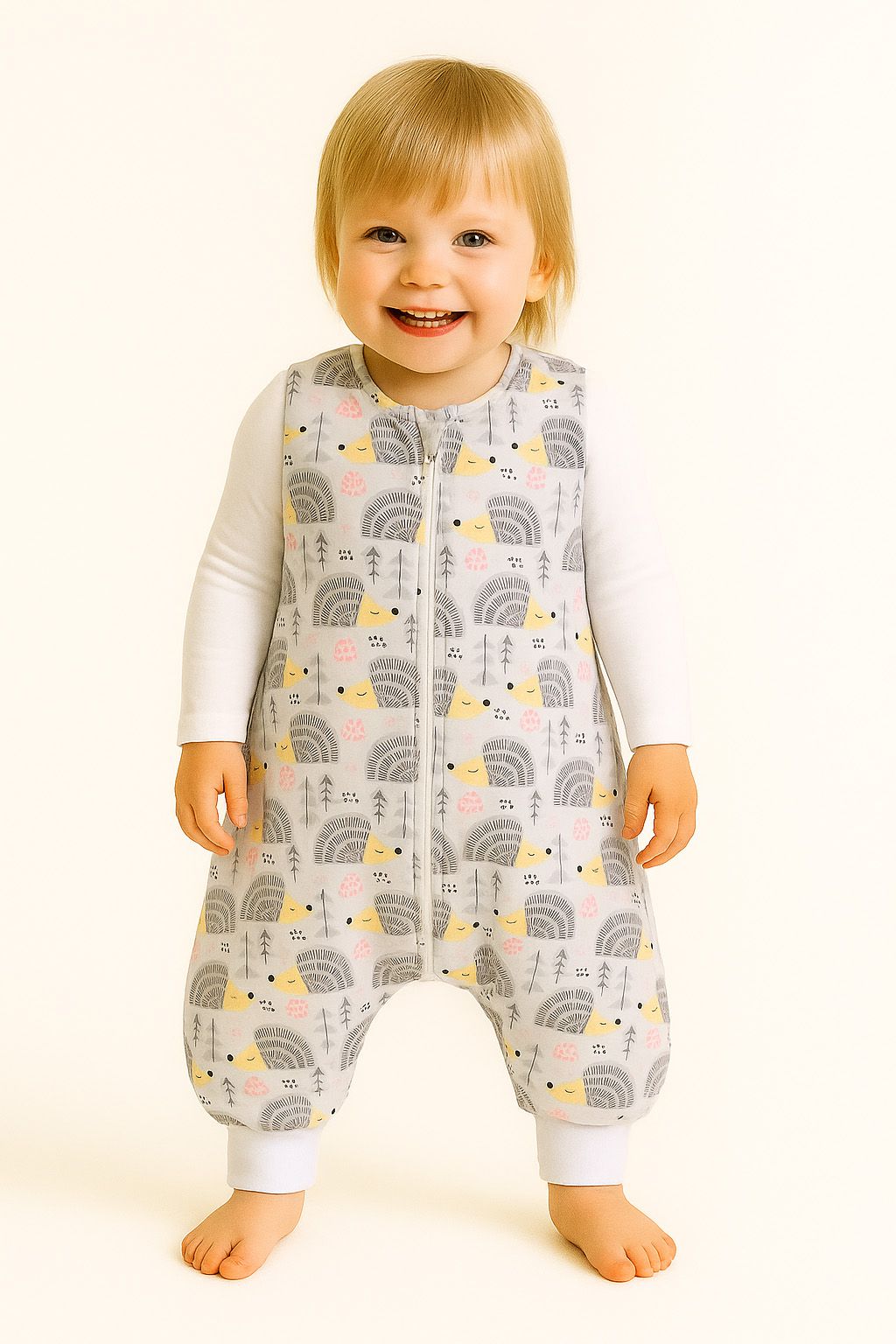 Cotton Baby Sleeping Bag with legs Warm and Cozy L 9-24 months TOG 2.5 - grey hedgehogs