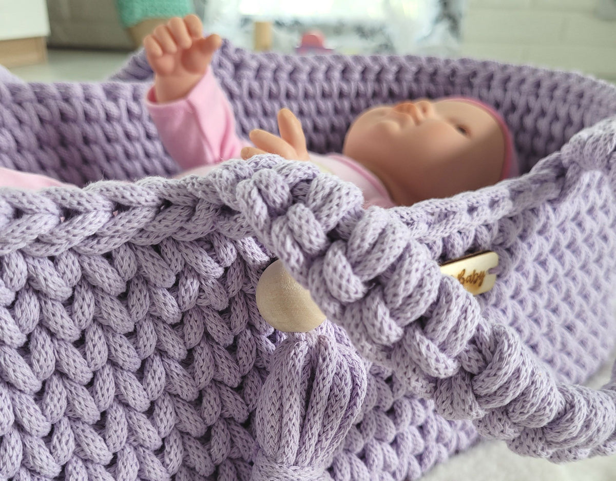 Moses basket BOHO cotton - doll carrier - purple