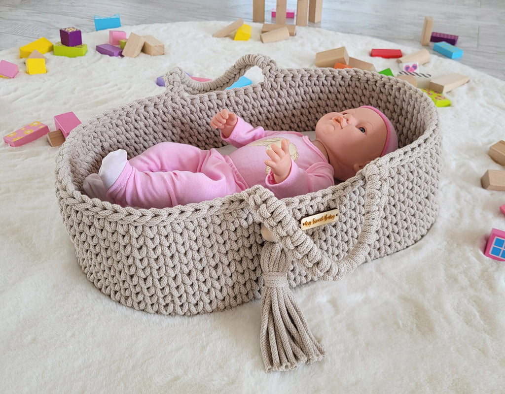 Moses basket BOHO cotton - doll carrier - light beige