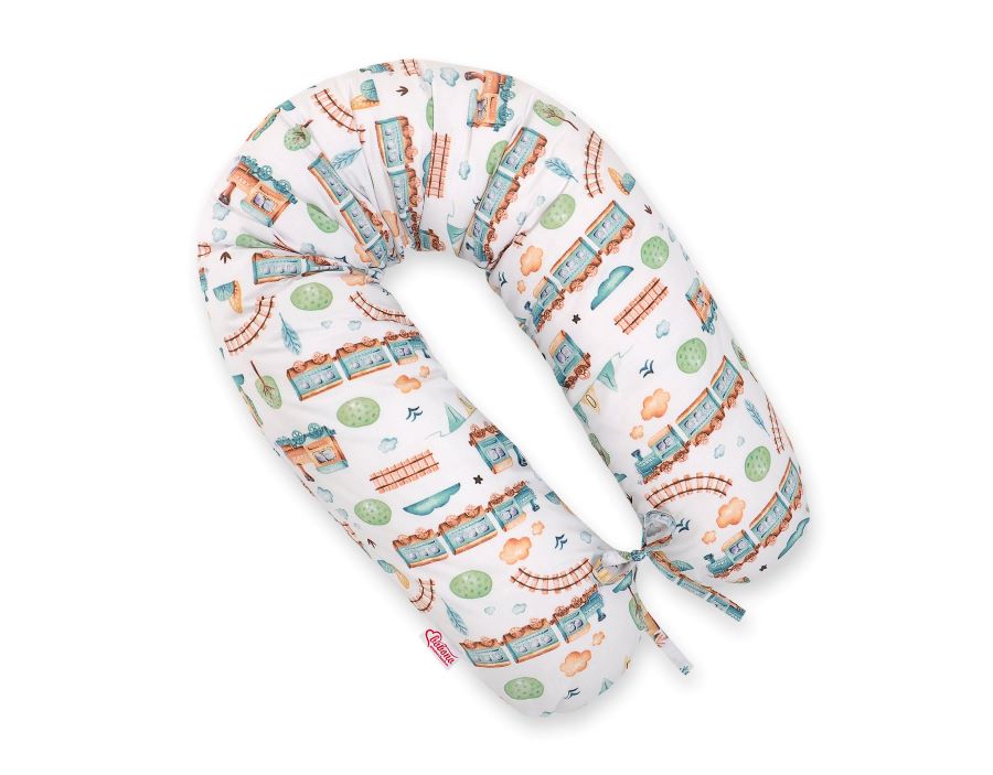 Cotton pillowcase for pregnancy pillow Longer - Turquoise train