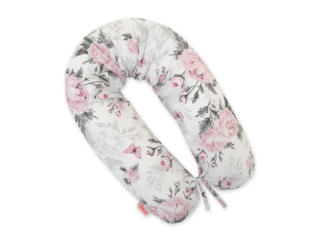 Cotton pillowcase for pregnancy pillow Longer - Romantic peonies