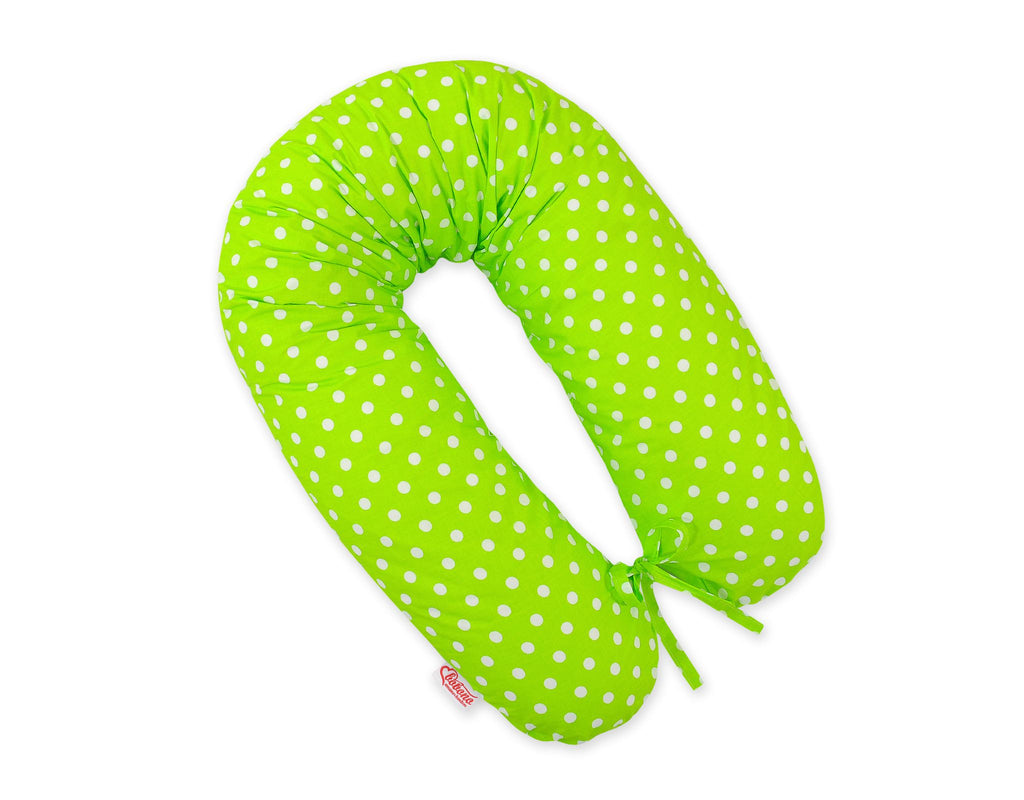Cotton pillowcase for pregnancy pillow Longer - White polka dots on green