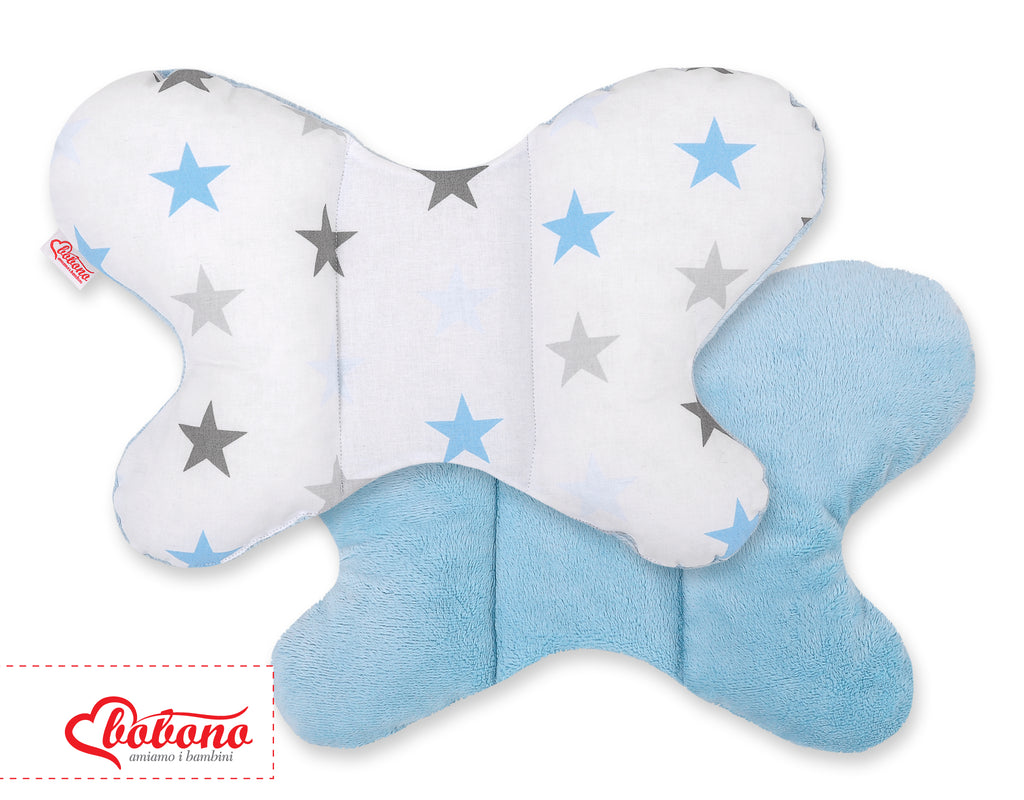 Double-sided anti shock cushion \"BUTTERFLY\" - grey-blue stars/blue