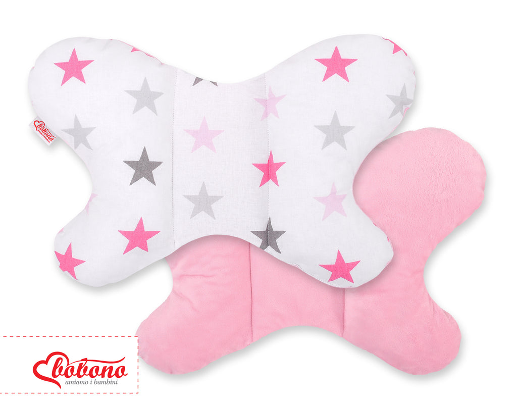 Double-sided anti shock cushion \"BUTTERFLY\" - grey-pink stars/pink